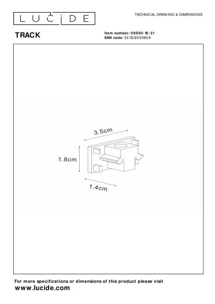 Lucide TRACK Embout de fermeture - Système de rail monophasé / Éclairage sur rail - Ensemble de 2 - Blanc (Extension) - technique